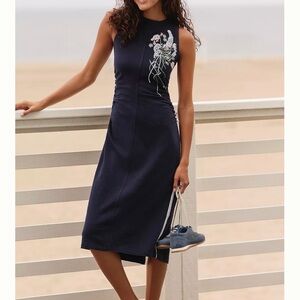 Anthropologie Daily Practice Navy Sleeveless Dress with Floral Embroidery